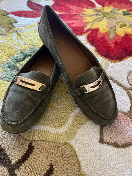 Coach Shoes - Coach Olive Green Suede Loafers with Gold Horsebit